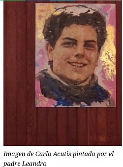 Imagen de Carlo Acutis pintado por el Padre Leandro