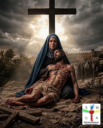 LA DOLOROSA AL PIE  JUNTO A LA CRUZ